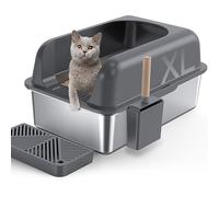Gimars Stainless Steel Cat Litter Box with Cat Litter Pedal, Dark Gray, B
