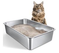 Gimars XXL Thicken Stainless Steel Litter Tray - Easy to Clean High Side Rustproof, Never Absorbs Odors Metal litter tray For Cats Rabbits