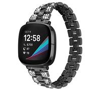 Gimart Compatible with Fitbit Versa 3 Strap for Women Men, Metal Bling Stainless Steel Band Replacement Watch Strap Wristband Bracelet for Fitbit Sense/Versa 3 Straps Small Large (Black)