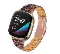 Gimart Compatible with Fitbit Versa 3 Strap for Women Men, Slim Metal Stainless Steel Versa 3 Band Replacement Watch Strap Resin Wristband Bracelet for Fitbit Sense Smartwatch (Leopard)