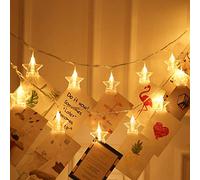 Gimartuk 20 LED Warm White Photo Clip String Lights Star Battery Powered 20 Clips Hanging Photo Display Peg Fairy Christmas Light for Bedroom Wedding Party Indoor Outdoor Decoration (Star)
