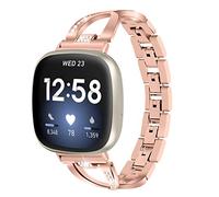 Gimartuk Compatible for Fitbit Versa 3 Metal Strap, Women Girls Slim Bling Stainless Steel Versa 3 Wristband Replacement Watch Strap Band Bracelet for Fitbit Sense Smartwatch (Rose Gold)