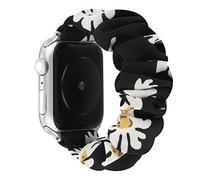 Gimartuk Compatible with Apple Watch Scrunchie Strap 40mm 44mm 38mm 42mm, Women Elastic Replacement Watch Band Printed Pattern Fabric Bracelet for iWatch Series 5/4/3/2/1 (38mm 40mm, Black Flower)