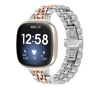 Gimartuk Compatible with Fitbit Versa 3/Fit bit Sense Strap for Women Men, Solid Stainless Steel Versa 3 Band Replacement Strap Wristband Metal Band Bracelet for Sense Small Large (Silver+Rose Gold)