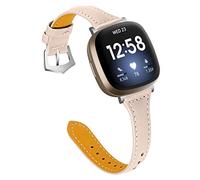 Gimartuk Leather Strap Compatible for Fitbit Versa 3/Fit bit Sense, Women Men Slim Genuine Leather Sport Band Replacement Watch Strap Wristband for Versa 3 Fitness Smart Watch Small Large (Apricot)