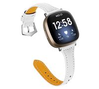 Gimartuk Leather Strap Compatible for Fitbit Versa 3/Fit bit Sense, Women Men Slim Genuine Leather Sport Band Replacement Watch Strap Wristband for Versa 3 Fitness Smart Watch Small Large (White)