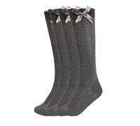 Gimbles® New Girls 3 Pack Value Knee High Bow Detail Back 2 School Cotton Rich Socks (Grey, UK 4-6)