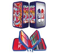 gimboo School Pencil Case with Accessories, Blue, 19 x 11,5 x 6 cm, Motif - Graffiti