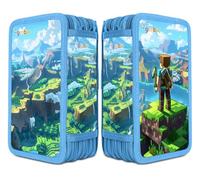 gimboo School Pencil Case with Accessories/Large Capacity Pencil Case/with 3 Compartments/Pencil Pouch/Computer Game Design/Color: Blue/for Children, Boys, and Girls