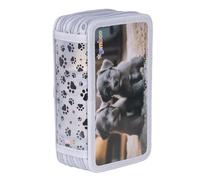 gimboo School Pencil Case with Accessories Large Capacity with 3 Compartments Small Dogs Motif for Children Boys Girls