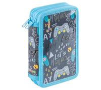 gimboo School Pencil case/with Contents/2 compartments/Jumbo/Gamer/Blue