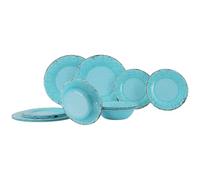 Gimex 12-Piece Tableware Set Stone Line Sand Azure Opal Camping Crockery with Anti-Slip Melamine (Opal)