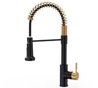 GIMILI Black and Gold Kitchen Faucet with Pull Down Sprayer, Single Handle Spring Kitchen Faucet, Commercial Modern rv Faucet for Kitchen Sink, Matte Black and Brushed Gold