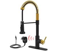 GIMILI Black and Gold Touchless Kitchen Faucet with AC Adapter, Smart Motion Sensor Hands Free Single Handle Kitchen Sink Faucet with Pull Down Sprayer