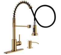 GIMILI Brushed Gold Kitchen Faucet with Soap Dispenser, Commercial Single Handle Spring Pull Out Kitchen Sink Faucets with Pull Down Sprayer