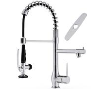 GIMILI Chrome Kitchen Faucet with Pull Down Sprayer, Single Handle High Pressure Kitchen Sink Faucet, Commercial Double-Headed Stainless Steel Kitchen Faucets Sink with Deck Plate