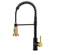 GIMILI Kitchen Faucet with Pull Down Sprayer Single Hole Stainless Steel Sink Faucet, Suitable for Farmhouses, RV, Laundry Room, Outdoor, and Campers. Llave para fregadero de cocina Black and Gold