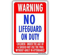 GIMIPAT Aluminum Warning No Lifegurd On Duty Children Under The Age Of 14 Should Not Use The Pool Without Adult In Attentance Pool Sign, 12inx16in Fade Resistance, Indoor/Outdoor Use Metal Sign