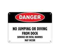 GIMIPATS"DANGER NO JUMPING OR DIVING FROM DOCK"Notice signs, Warning limit sign，prompt signs, ,retro style, bright colors, indoor and outdoor metal aluminum "12 x 16", need to be punched - easy to