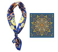 GIMIRO 53 x 53 cm Men's Faux Silk Scarf Square Elegant Vintage Floral Wave Dot Stripe, Blue Orange Yellow Flowers Jy, 53x53
