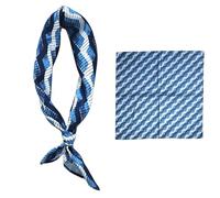 GIMIRO 53 x 53 cm Men's Faux Silk Scarf Square Elegant Vintage Floral Wave Dot Stripe, Navy Blue White Waves, 53x53