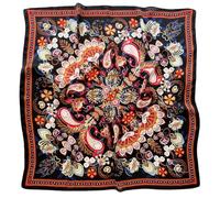 GIMIRO 70 x 70 cm Polyester Silk Scarf Geometric Floral Pattern Elegant Style Bandana for Women, Black Red Blue Flower Fj927-3, 70x70cm