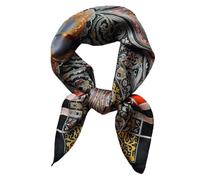 GIMIRO Women's 70 x 70 cm Scarf Simulated Silk Flowers Scarf Tie Houndstooth Bandana, Black Grey Red Pink Golden Retro FJ887-1, 70cm x 70cm