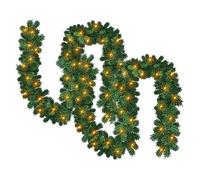 Gimisgu 16ft/5m Christmas Garland with Lights, 2 pcs Pre-Lit Decorated Garland Illuminated with 100 Warm White LED Lights, Artificial Christmas Decoration Garland for Fireplaces, Stairs