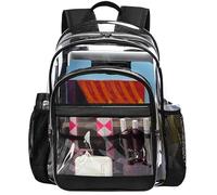 GiMiUiTo Clear Backpack,Heavy Duty Clear Bookbag See Through Backpack Large Clear Bag for School College Work Travel Security,Black, Black, See Through Backpack