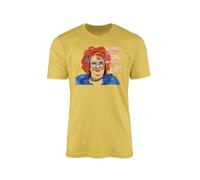 Gimme Linda La Hughes Moist T-Shirt - Funny Novelty Humour Mummy Stunner Flirt Innuendo Naughty Dirty Thirty Men Lips Show 100% Organic Cotton Vegan Ink (Medium, Daisy Yellow Prime)