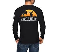 GIMMEDAT Happy Hour Buck Deer Hunting Long Sleeve Shirt Man Woman Gift Fun, Black, L