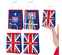 GIMOCOOL 12pcs King Charles III Coronation Bags, Union Jack Paper Bags, Kings Coronation Gift Carrier Bag With Handle, British Flag Fashion Paper Bags, Portable Hand Sacks Can Hold Cake And Bread