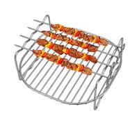 GIMOCOOL Air Fryer Double Layer Rack, Air Fryer Rack, Multi-purpose Air Fryer Accessories with Skewers, 6, 7, 8 Inch Stainless Steel Airfryer Grill Pan for Barbecue, Roasting Oven, Air Fryer