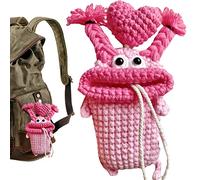 GIMOCOOL Handmade Crochet Key Case/Holder, Creative Cuddly Sausage Mouth Car Key Cover, Hand-Knitted Wool Plush Funny Big Mouth Key Pendant, Car Key Wallets Gift For Keychain Ornaments