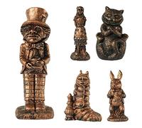 GIMOCOOL Wonderland Garden Sculpture, Alice, Mad Hatter, White Rabbit, Cheshire Cat, Caterpillar Resin Garden Statue, Bronze, Outdoor, Figurines