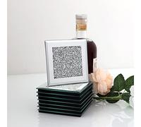 GIMORRTO Glass Mirrored Coaster 8 PC, Crushed Diamond Square Cup 4" Mat Decor on Tabletop for Bar Tools Dining Table