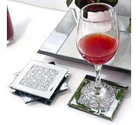 GIMORRTO Glass Mirrored Coaster, Crushed Diamond Cup Mat Decor on Tabletop for Restaurant Kitchen bar Dining Table (4pc-Square4“)
