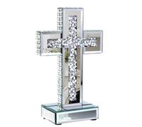 GIMORRTO Mirrored Cross Tabletop Decor - Crushed Diamond-Embedded Glass Mirror Table Standing Cross, 10 x 6 Inches