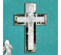 GIMORRTO Mirrored Cross Wall Decor - Crushed Diamond-Embedded Glass Mirror, 15x10 Inches