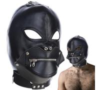 Gimp Mask Wicked Demon PU Leather Mask with Plush lining Adjustable Back Tie, Detachable Zippered Mouth, Full Face Bondage Mask for Halloween Party Devil Hood Masks Sex Props Supplies Leather Mask