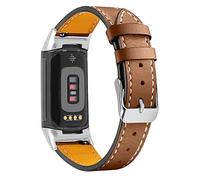 Gimuk Compatible with Fitbit Charge 5 Strap for Women Men, Genuine Leather Adjustable Sports Strap Replacement Wristband for Charge 5 Tracker Small Large (Brown)