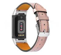 Gimuk Compatible with Fitbit Charge 5 Strap for Women Men, Genuine Leather Adjustable Sports Strap Replacement Wristband for Charge 5 Tracker Small Large (Bling Rose Gold)