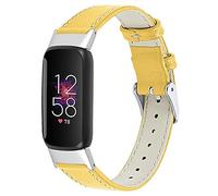 Gimuk Ginamart Leather Strap Compatible with Fitbit Luxe Strap, Women Men Genuine Leather Wristband Replacement Watch Strap Band for Luxe Fitness Tracker (Yellow)