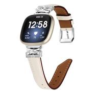 Gimuk Leather Strap for Fitbit Versa 4 Strap/Versa 3 Strap for Women Men, Genuine Leather Wristband Metal Bling Rhinestone Replacement Watch Strap Band Bracelet for Sense 2/ Sense (Apricot/Silver)