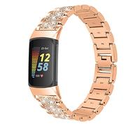 Gimuk Metal Strap Compatible with Fitbit Charge 6/Charge 5 Strap for Women Men, Adjustable Stainless Steel Bling Glitter Diamond Sport Wristband Replacement band Strap for Fitbit Charge 6 (Rose Gold)