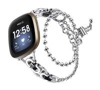 Gimuk Metal Strap Compatible with Fitbit Versa 3/Fit bit Sense Strap, Women Girls Adjustable Stainless Steel Wristband Replacement Watch Band Bracelet for Fitbit Versa 3/Sense (Silver/Black)
