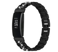 Gimuk Metal Straps Compatible with Fitbit Inspire 2/Inspire/Inspire HR Strap, Bling Stainless Steel Wristband Replacement Bands Bracelet for Fitbit Inspire 2/Ace 2 Women Men (Black)