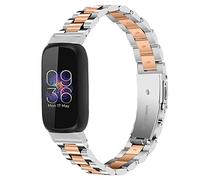 Gimuk Straps Compatible with Fitbit Inspire 3 Strap, Metal Stainless Steel Adjustable Sport Replacement Business Wristband Strap Compatible with Fitbit Inspire 3 Women Men Small Large (Silver+Rose)