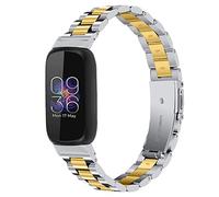 Gimuk Straps Compatible with Fitbit Inspire 3 Strap, Metal Stainless Steel Adjustable Sport Replacement Business Wristband Strap Compatible with Fitbit Inspire 3 Women Men Small Large (Silver+Gold)