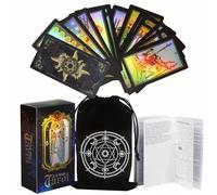 GIMURM Tarot Cards Set with Cloth Mat, Bag and Guidebook (Black Set)